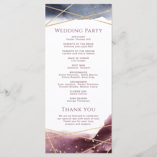 Dusk Waterverf Geometric Modern Wedding Programme Menu (Achterkant)