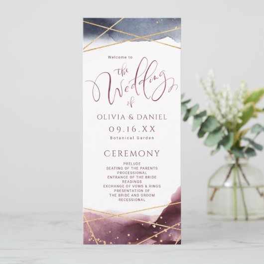 Dusk Waterverf Geometric Modern Wedding Programme Menu (Staand voorkant)