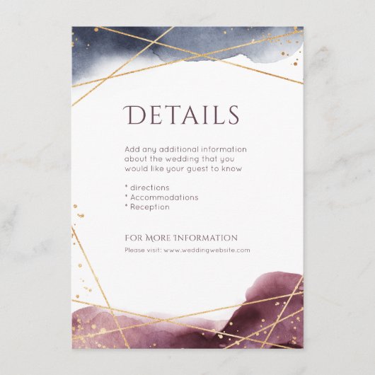 Dusk Waterverf Geometrisch Modern Bruiloft details Informatiekaartje (Voorkant)