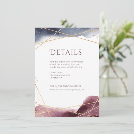 Dusk Waterverf Geometrisch Modern Bruiloft details Informatiekaartje (Staand voorkant)
