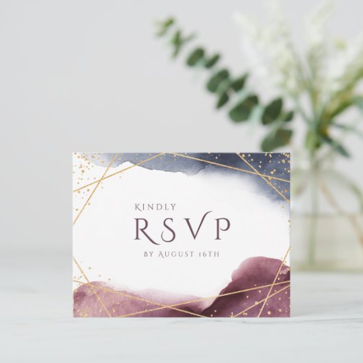 Dusk Waterverf Geometrisch Modern Bruiloft RSVP Uitnodiging Briefkaart (Staand voorkant)
