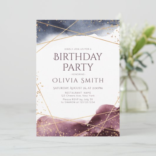 Dusk Waterverf Geometrisch Modern Verjaardagsfeest Kaart (Staand voorkant)