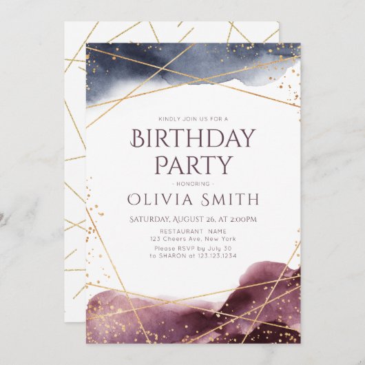 Dusk Waterverf Geometrisch Modern Verjaardagsfeest Kaart (Voorkant / Achterkant)