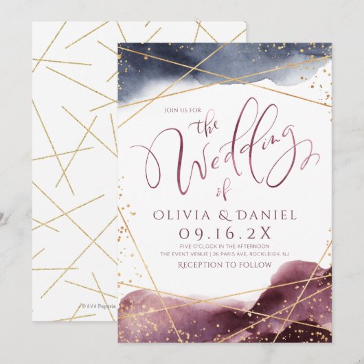 Dusk Waterverf Geometrische kalligrafie bruiloft Kaart (Voorkant / Achterkant)