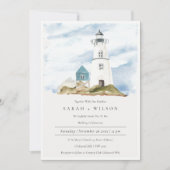 Dusky Aqua Blue Lighthouse Mountain Wedding Invite Bedankkaart (Voorkant)