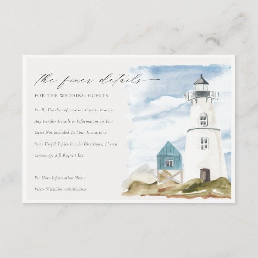 Dusky Aqua Lighthouse Mountain Wedding Details Informatiekaartje (Voorkant)