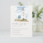 Dusky Aqua Lighthouse Mountain Wedding RSVP Informatiekaartje (Staand voorkant)