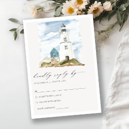 Dusky Aqua Lighthouse Mountain Wedding RSVP Informatiekaartje