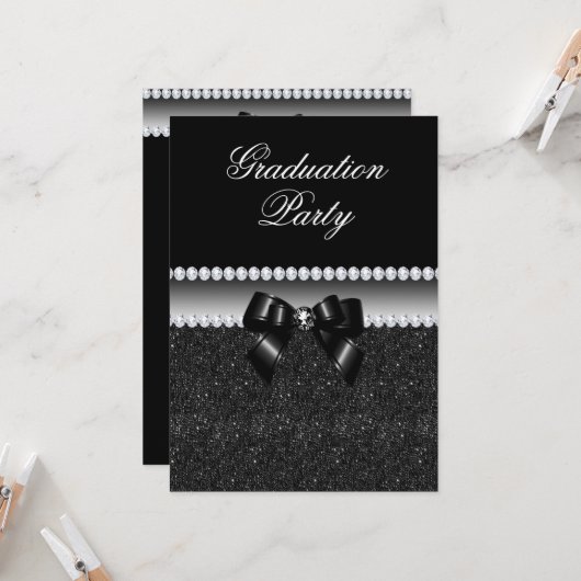 Dusky Black Graduation Party Kaart (Voorkant / Achterkant in situ)