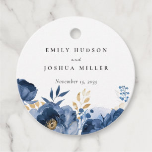 Dusky Blauw Goud Bloemen Bruiloft Bedankjes Labels