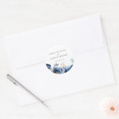 Dusky Blauw Goud Bloemen Bruiloft Ronde Sticker (Envelop)