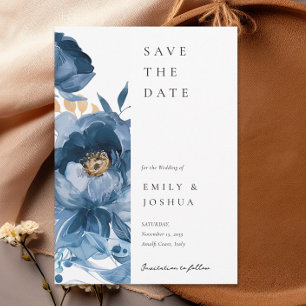 Dusky Blauw Goud Bloemen Bruiloft Save The Date