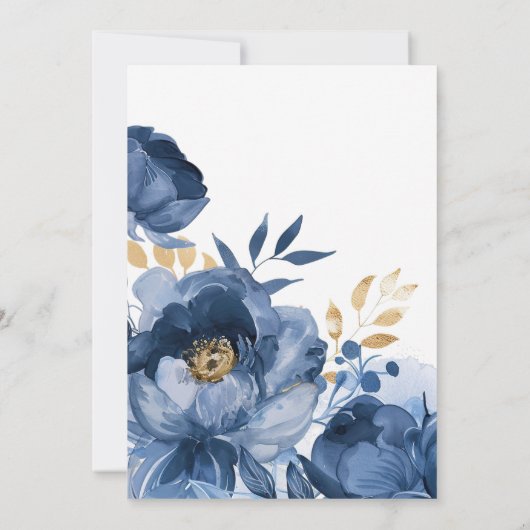 Dusky Blauw Goud Bloemen Bruiloft Save The Date (Achterkant)