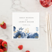 Dusky Blauw Goud Bloemen Bruiloft Servet (Insitu)