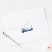Dusky Blauw Goud Bloemen Bruiloft Vierkante Sticker (Envelop)