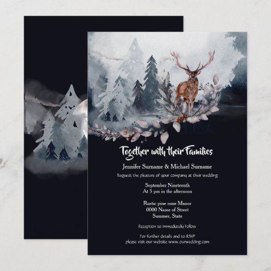 Dusky blauw grijs leisteen waterverf hert bosbomen kaart (Voorkant / Achterkant)