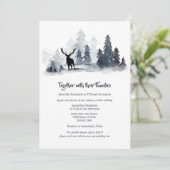 Dusky blauw grijs waterverf bos hert silhouet kaart (Staand voorkant)