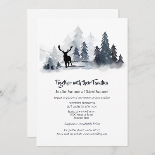 Dusky blauw grijs waterverf bos hert silhouet kaart (Voorkant / Achterkant)