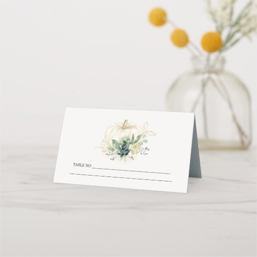 Dusky Blauw Groen Goud Succulent Pompoen Bruiloft  Plaatskaartje (Achterkant)