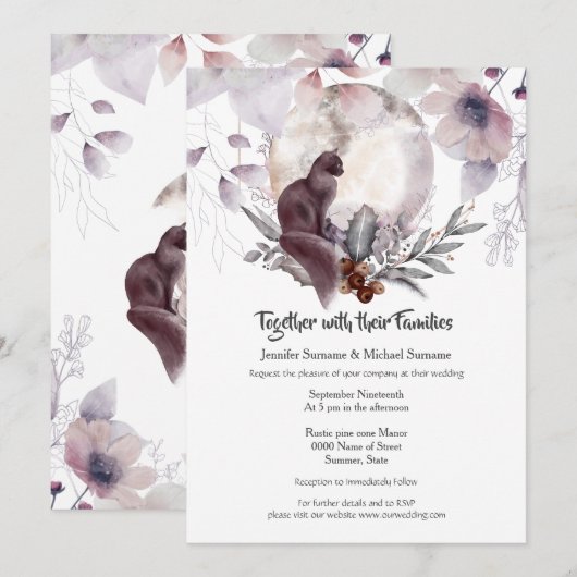 Dusky blauwe roze roze roze roze zwarte waterverf  kaart (Voorkant / Achterkant)