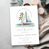 Dusky Blauwgroen Blue Sailboat Palm Waterverf Seas Save The Date