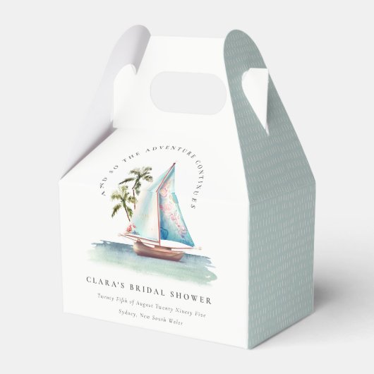 Dusky Blauwgroen Sailboot Palm Seascape Vrijgezell Bedankdoosjes (Achterkant)