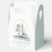 Dusky Blauwgroen Sailboot Palm Seascape Vrijgezell Bedankdoosjes (Geopend)