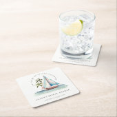 Dusky Blauwgroen Sailboot Palm Seascape Vrijgezell Kartonnen Onderzetters (Insitu)