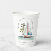 Dusky Blauwgroen Sailboot Palm Seascape Vrijgezell Papieren Bekers (Achterkant)