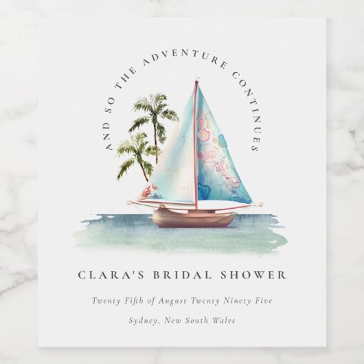 Dusky Blauwgroen Sailboot Palm Seascape Vrijgezell Wijn Etiket (Enkel label)