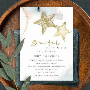 DUSKY BLUE BEACH STARFISH VRIJGEZELLENFEEST INVITE BEDANKKAART