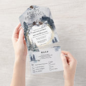 Dusky Blue-bos met kerstbruiloft All In One Uitnodiging (Afscheurbaar)