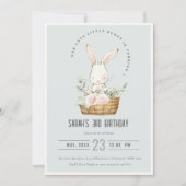 Dusky Blue Bunny In Bloemenmand Kids Verjaardag Kaart (Voorkant)