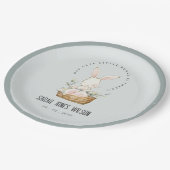 Dusky Blue Bunny In Bloemenmand Kids Verjaardag Papieren Bordje (Gekanteld)