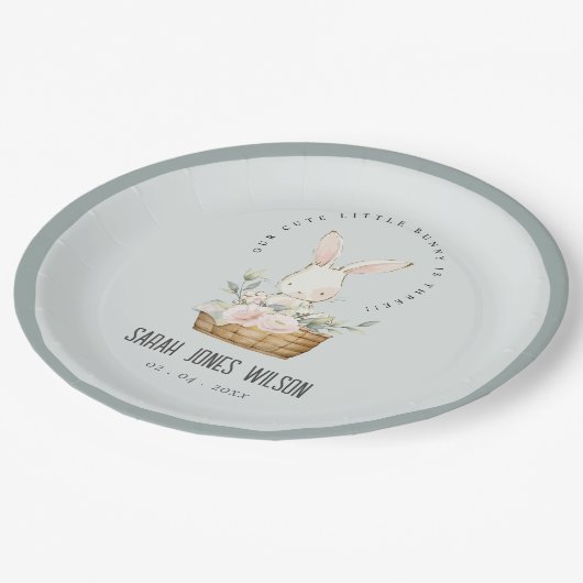 Dusky Blue Bunny In Bloemenmand Kids Verjaardag Papieren Bordje (Gekanteld)