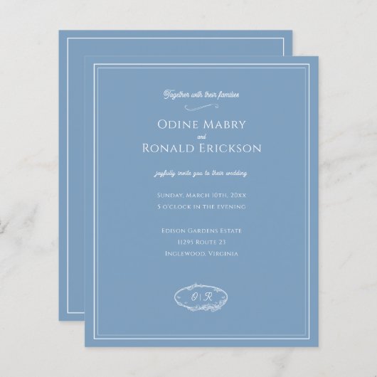 Dusky Blue Coastal Minimal Budget Wedding (Voorkant / Achterkant)