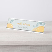 Dusky Blue Cute Lemon Abstracte Vruchtbare Citrus Bureau Naambordje (Voorkant)