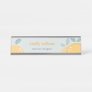 Dusky Blue Cute Lemon Abstracte Vruchtbare Citrus Bureau Naambordje