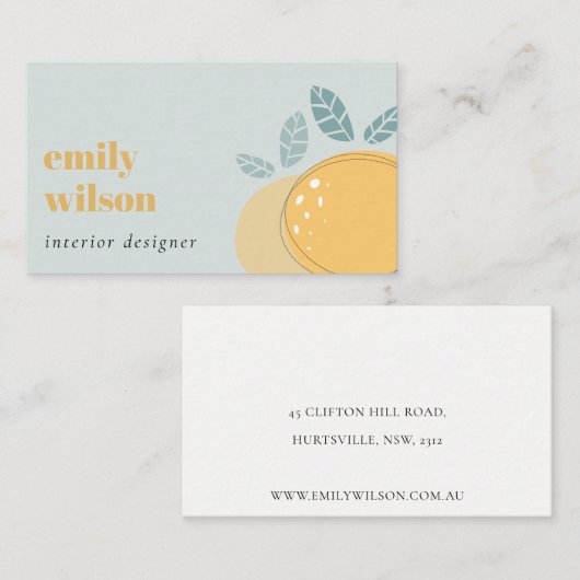 Dusky Blue Cute Lemon Abstracte Vruchtbare Citrus Visitekaartje (Voorkant / Achterkant)
