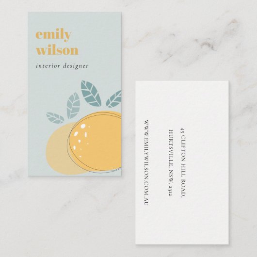 Dusky Blue Cute Lemon Abstracte Vruchtbare Citrus Visitekaartje (Voorkant / Achterkant)