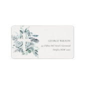 Dusky Blue Eucalyptus Fern Foliage Cross-adres Etiket (Voorkant)