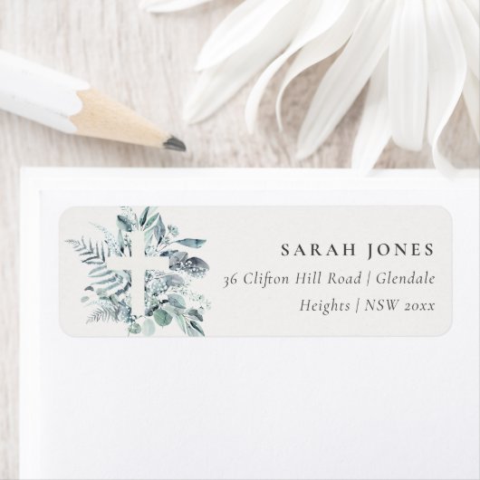 Dusky Blue Eucalyptus Fern Foliage Cross-adres Etiket (Insitu)