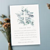 Dusky Blue Eucalyptus Fern Foliage Cross-Baptisme Bedankkaart