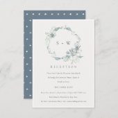 Dusky Blue Flora Wreath Monogram Weddenschap Informatiekaartje (Voorkant / Achterkant)