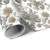 Dusky Blue Floral Brocade patroon Cadeaupapier (Rol Hoek)