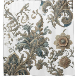 Dusky Blue Floral Brocade patroon Douchegordijn