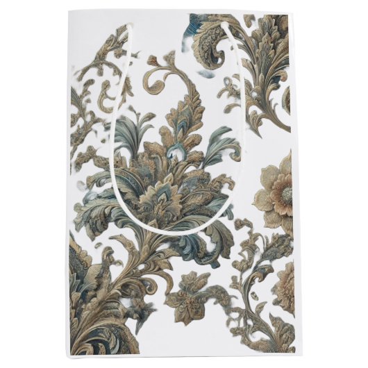 Dusky Blue Floral Brocade patroon Medium Cadeauzakje (Voorkant)