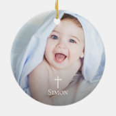 Dusky Blue Floral Gold Glitter doopfoto Keramisch Ornament (Achterkant)