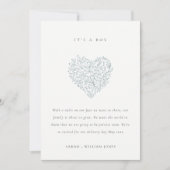 Dusky Blue Floral Heart Baby Aankondiging (Voorkant)