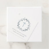 Dusky Blue Floral Laurel Wreater Monogram Baptisme Bedankjes Labels (In situ)